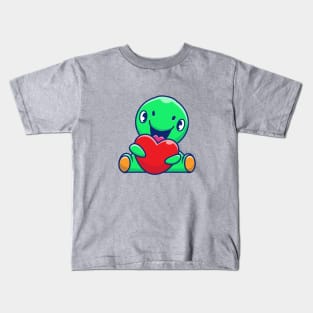 Cute Dinosaur Holding Love Cartoon Kids T-Shirt